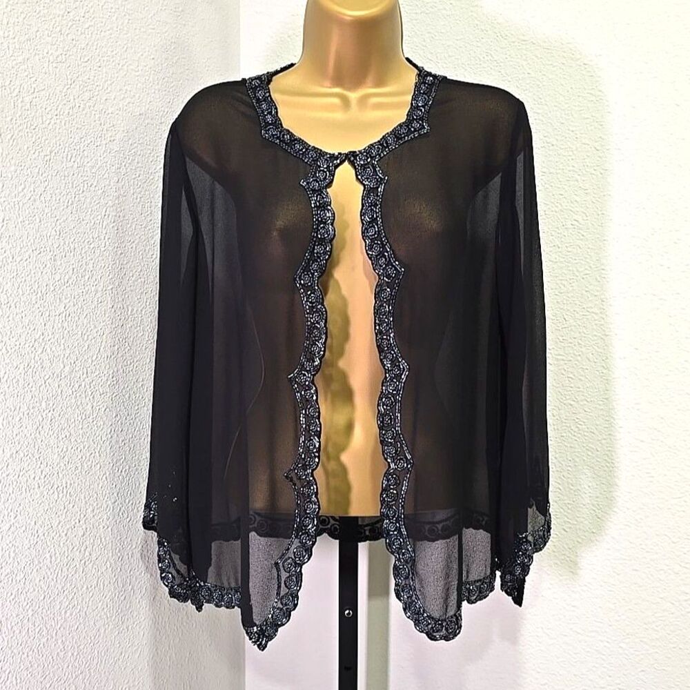 Vtg Cocktail Formal Chic Elegant Black Beaded Tank Sheer Jacket Set Womens 6